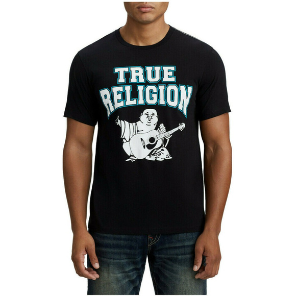 True Religion Men's Two-Tone Buddha Graphic Crew Neck Tee T-Shirt in Black - Picture 2 of 5
